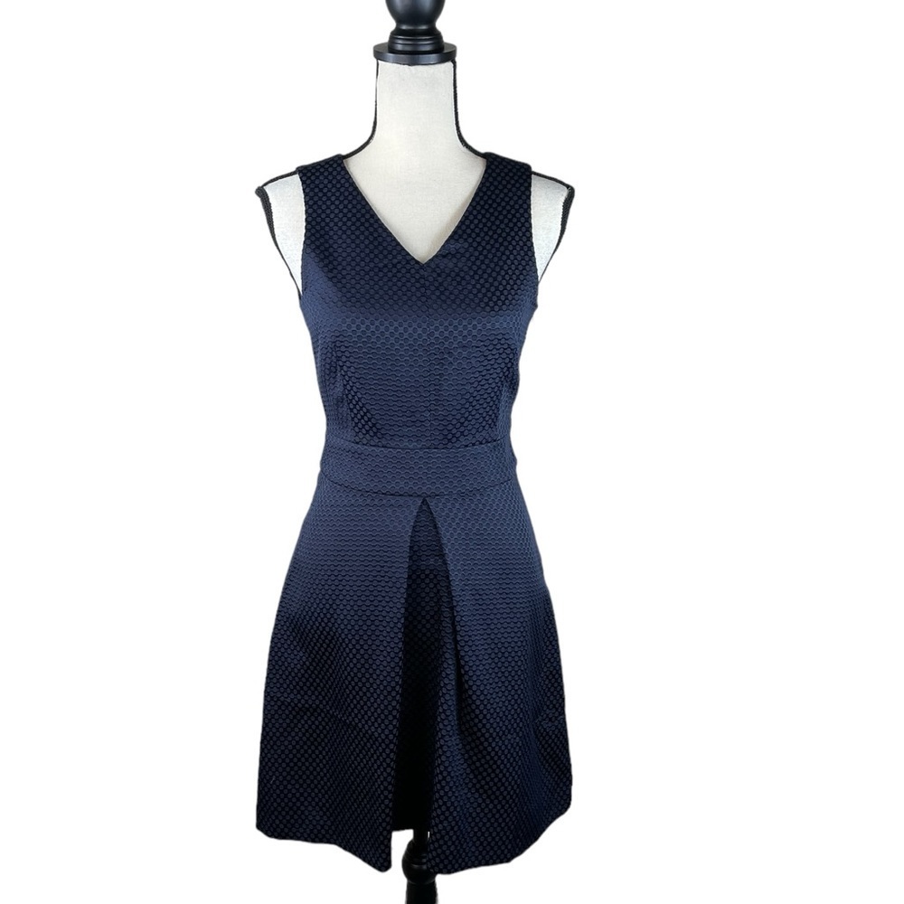 Contrarian Navy A Line Fit And Flare Dress V Neck